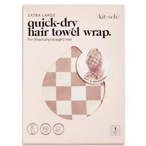 Kitsch Extra Large Quick-Dry Hair Towel Wrap- Terracotta Checker